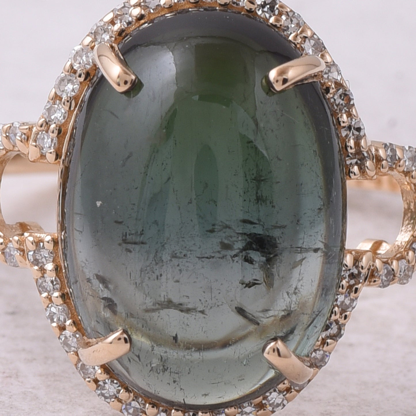6.49 Ct Oval Cabochon Cut Natural Tourmaline 14K Gold Ring