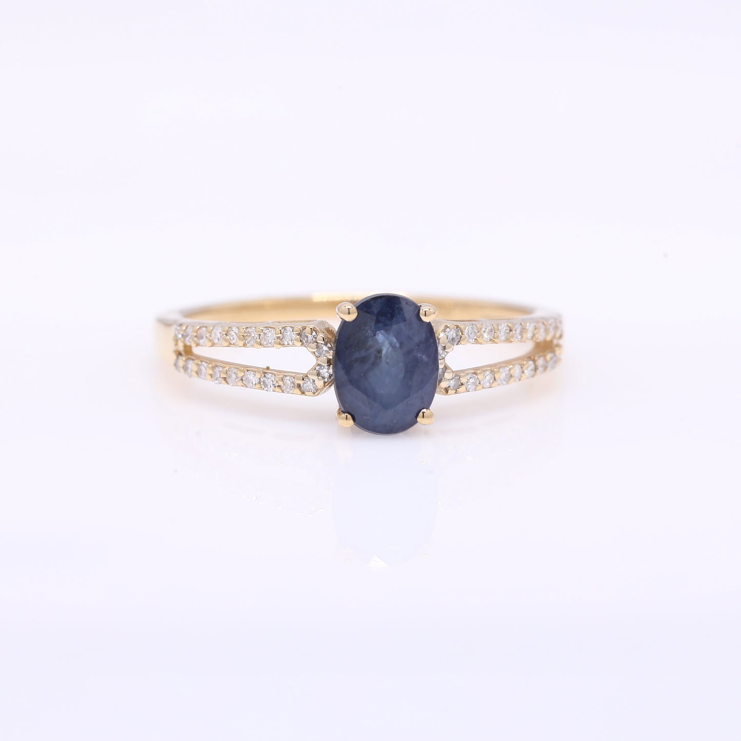 1.38 Ct Oval Mixed Cut Natural Sapphire 14K Gold Ring
