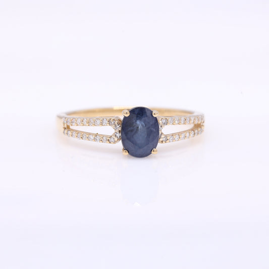 1.38 Ct Oval Mixed Cut Natural Sapphire 14K Gold Ring