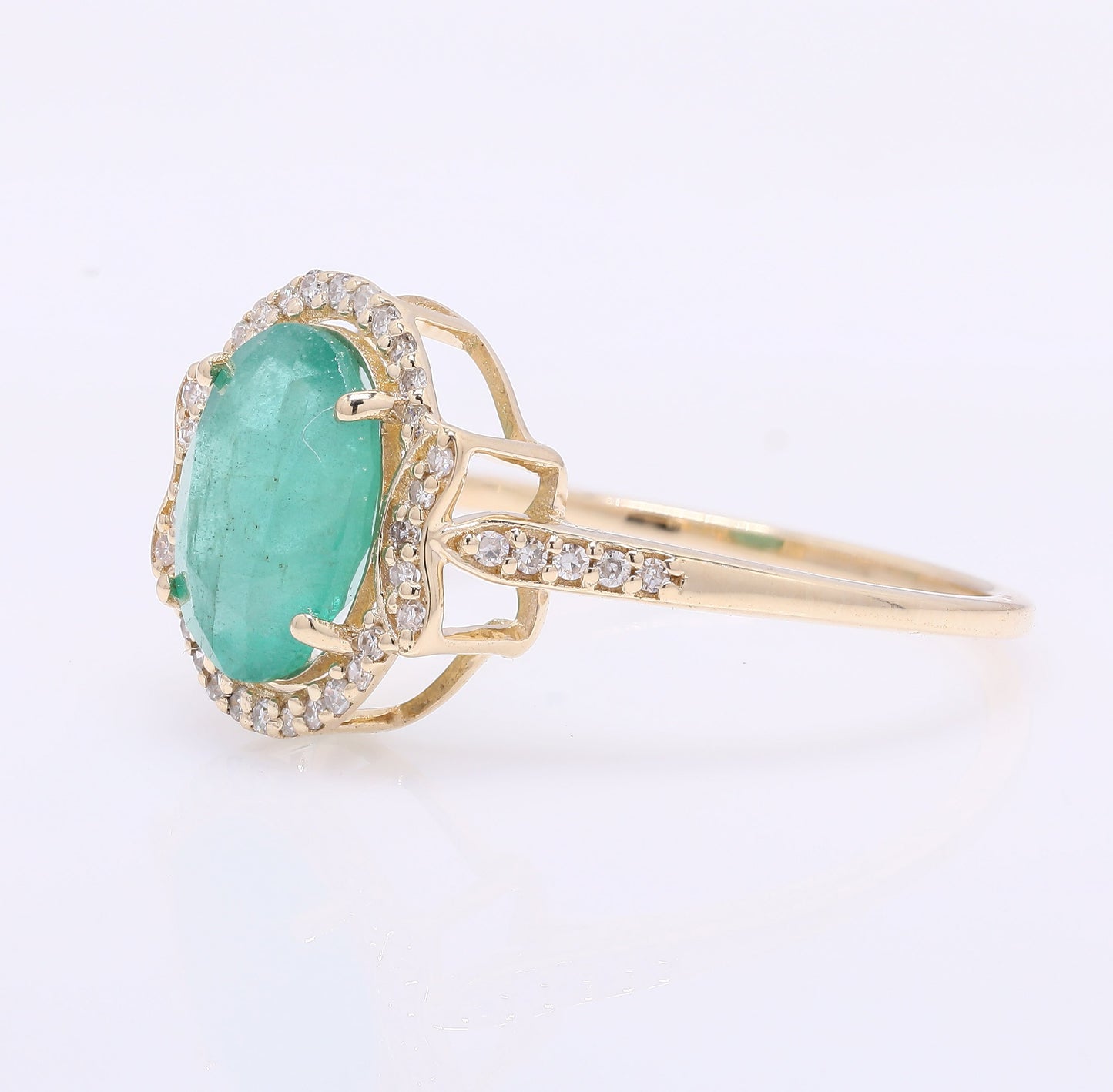 1.86 Ct Oval Mixed Cut Natural Emerald 14K Gold Ring