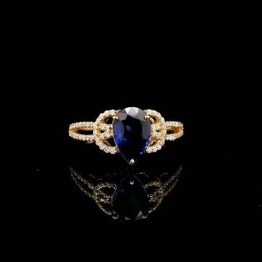 2.40 Ct Pear Mixed Cut Lab Grown Sapphire 14K Gold Ring