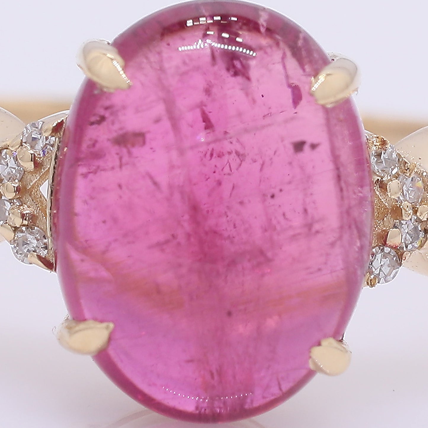 3.15 Ct Oval Cabochon Cut Natural Pink Tourmaline 14K Gold Ring