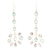 18.65 Ct Blue Topaz, Amethyst 925 Sterling Silver Earrings