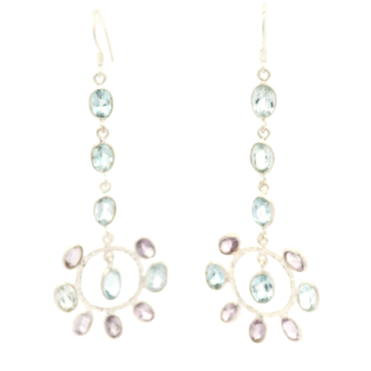 18.65 Ct Blue Topaz, Amethyst 925 Sterling Silver Earrings