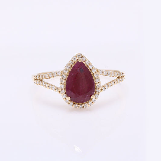 1.51 Ct Pear Mixed Cut Natural Corundum Ruby 14K Gold Ring