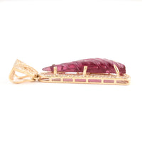 4.79 Ct Fancy Carving Natural Tourmaline 14K Gold Pendant
