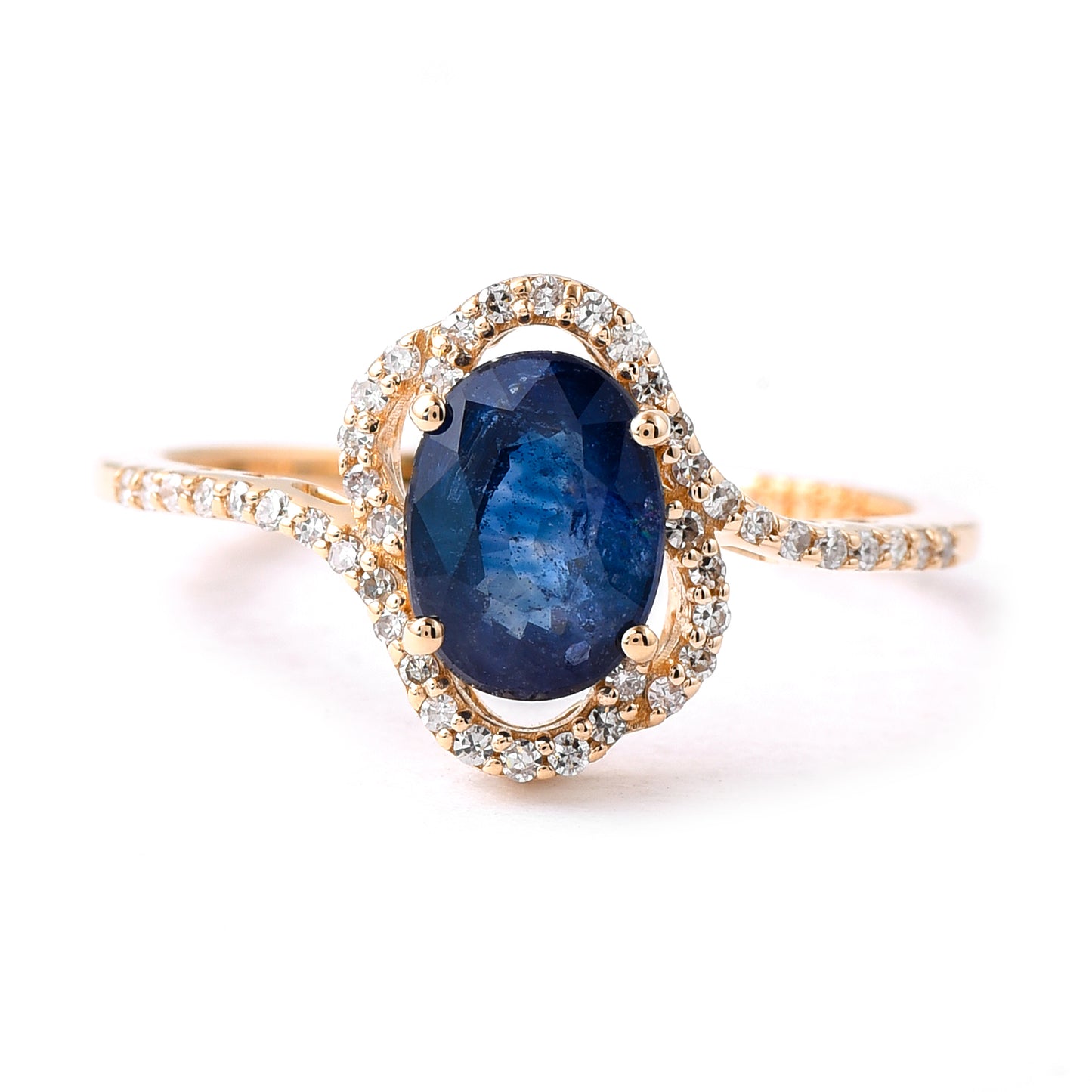 1.56 Ct Oval Mixed Cut Natural Sapphire 14K Gold Ring
