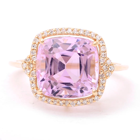 6.12 Ct Cushion Mixed Cut Natural Kunzite 14K Gold Ring