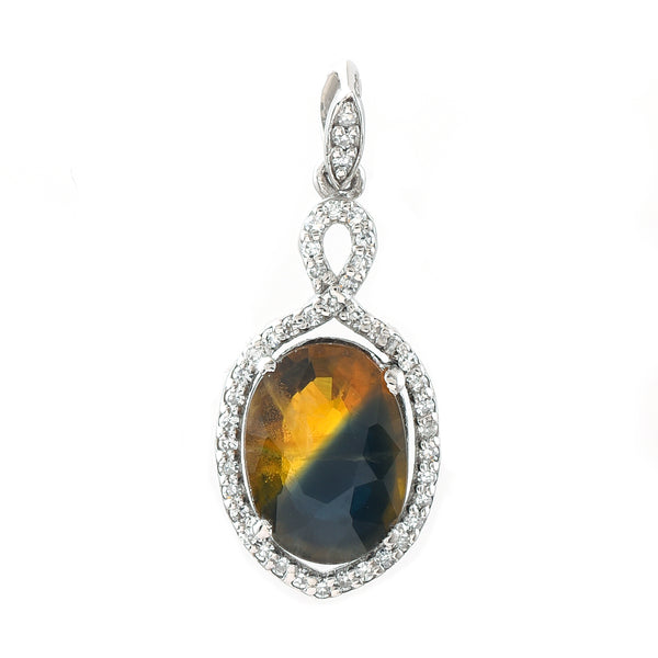 2.76 Ct Oval Mixed Cut Natural Bi-Coloured Sapphire 950 Platinum Pendant
