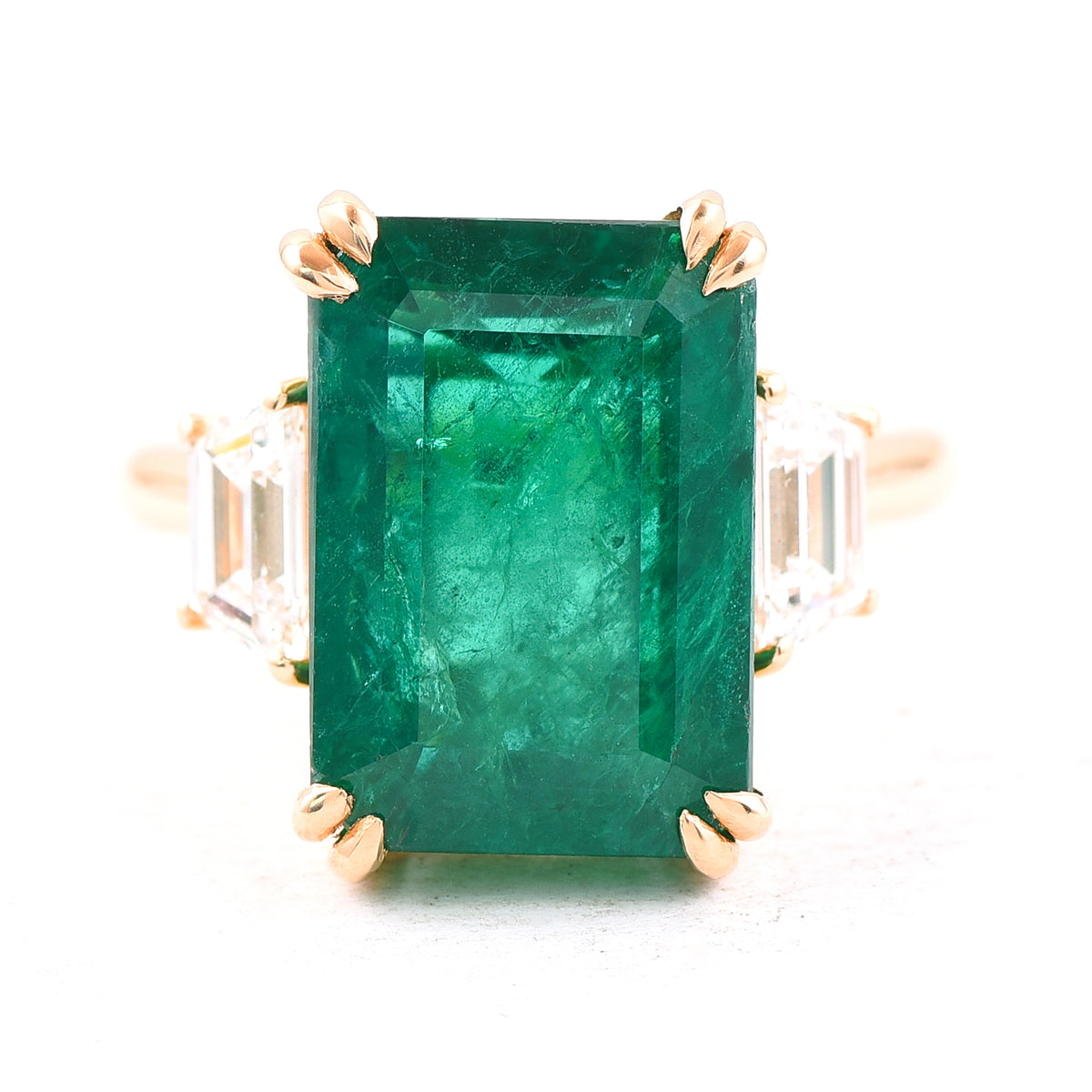 13.16 Ct Octagonal Step Cut Natural Beryl Emerald 18K Gold Ring
