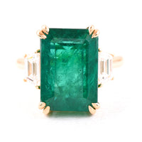 13.16 Ct Octagonal Step Cut Natural Beryl Emerald 18K Gold Ring