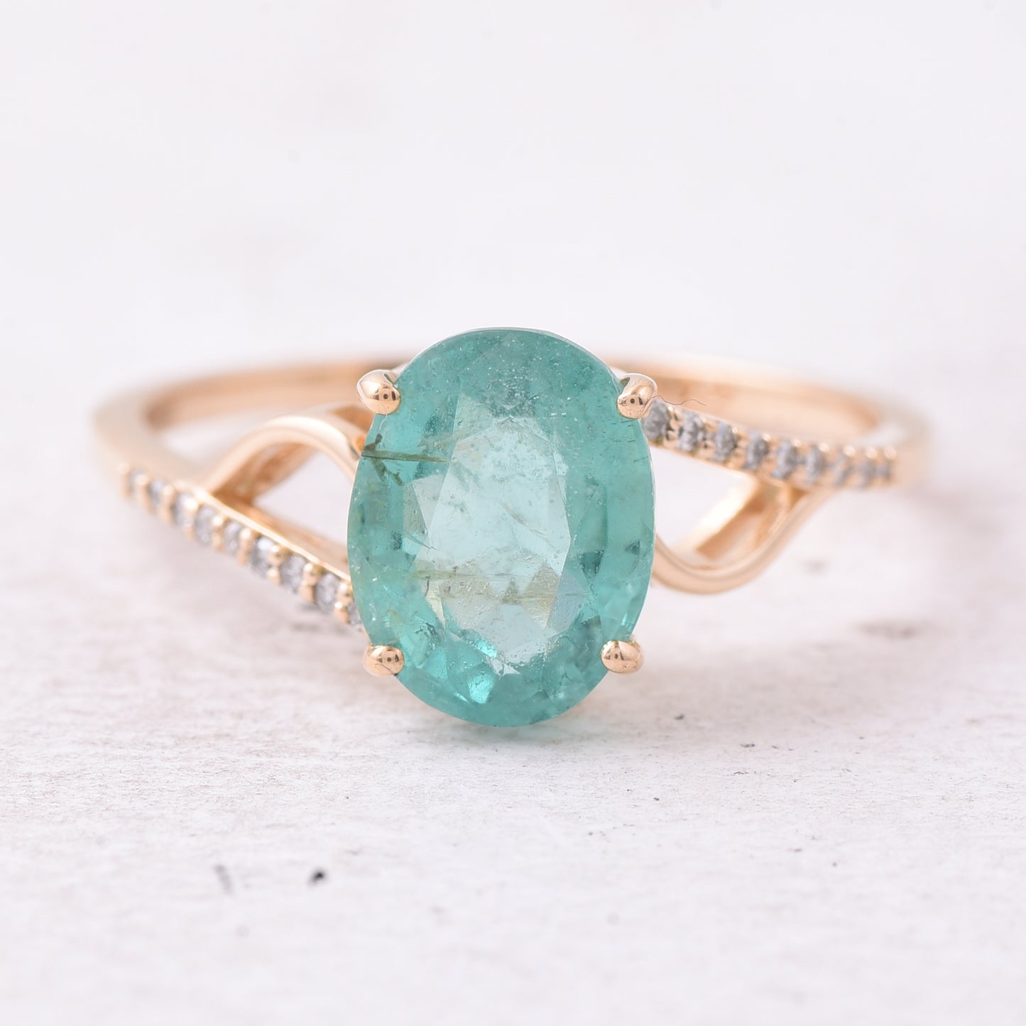 1.89 Ct Oval Mixed Cut Natural Emerald 14K Gold Ring