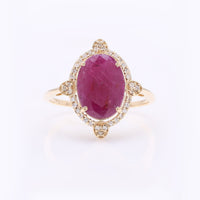 2.97 Ct Oval Mixed Cut Natural Ruby 14K Gold Ring