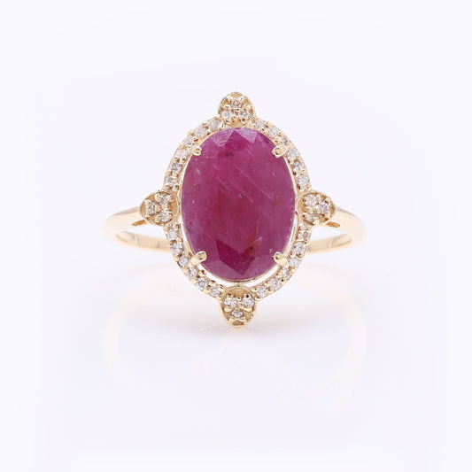 2.97 Ct Oval Mixed Cut Natural Ruby 14K Gold Ring