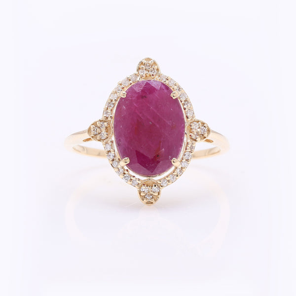 2.97 Ct Oval Mixed Cut Natural Ruby 14K Gold Ring