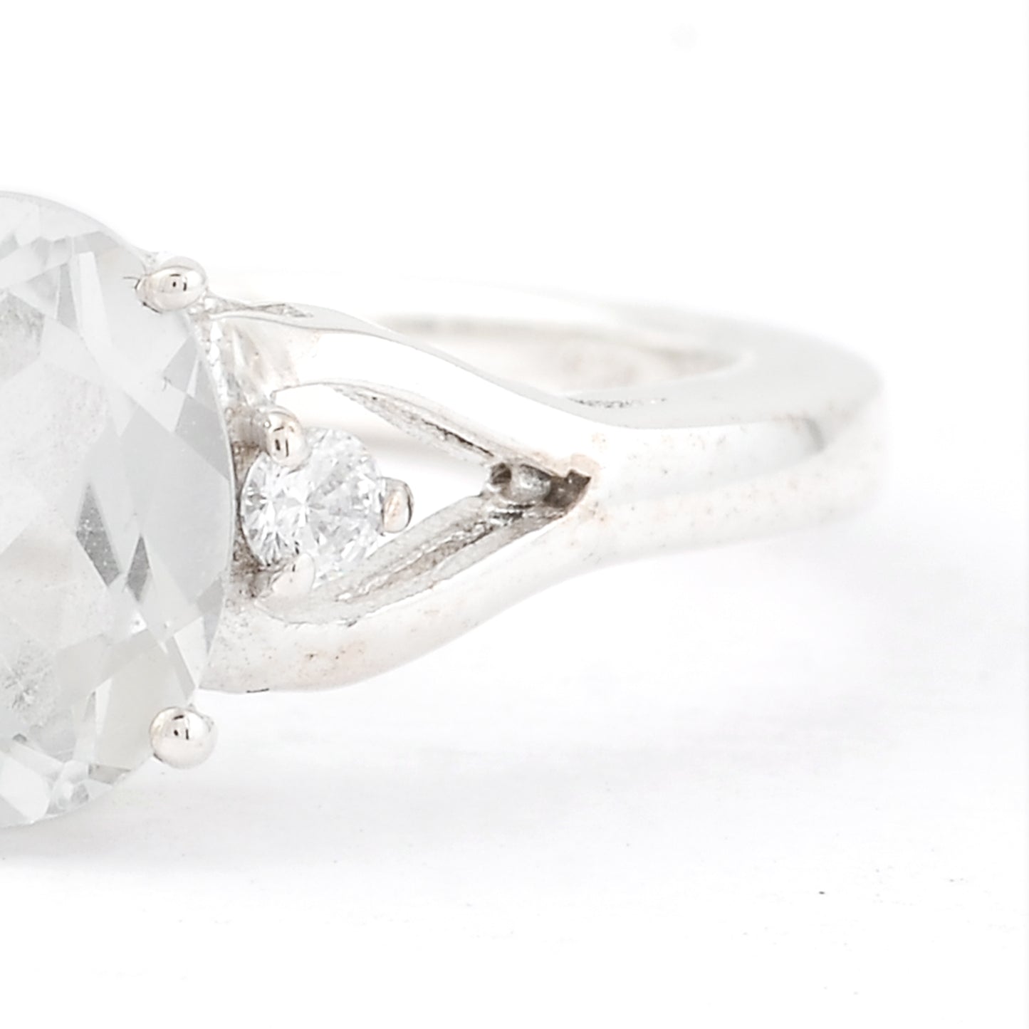 1.79 Ct Oval White Topaz, Cubic Zirconia, 925 Sterling Silver Ring
