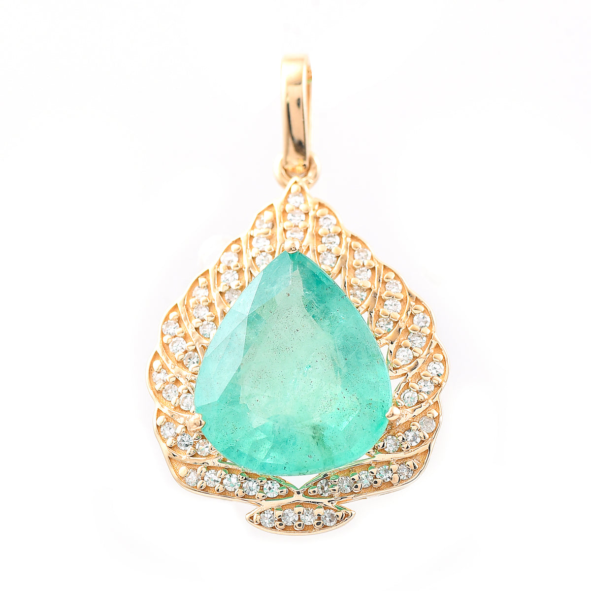 3.48 Ct Pear Mixed Cut Natural Emerald 14K Gold Pendant