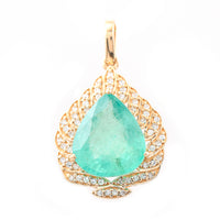 3.48 Ct Pear Mixed Cut Natural Emerald 14K Gold Pendant