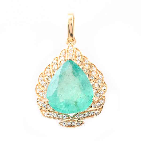 3.48 Ct Pear Mixed Cut Natural Emerald 14K Gold Pendant