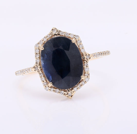 3.72 Ct Oval Mixed Cut Natural Sapphire 14K Gold Ring