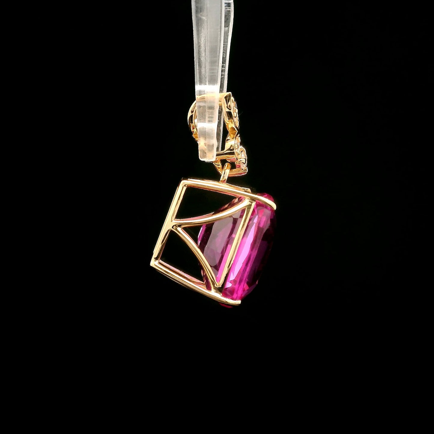 8.50 Ct Rectangular Cushion Mixed Cut Lab Grown Pink Sapphire 14K Gold Pendant