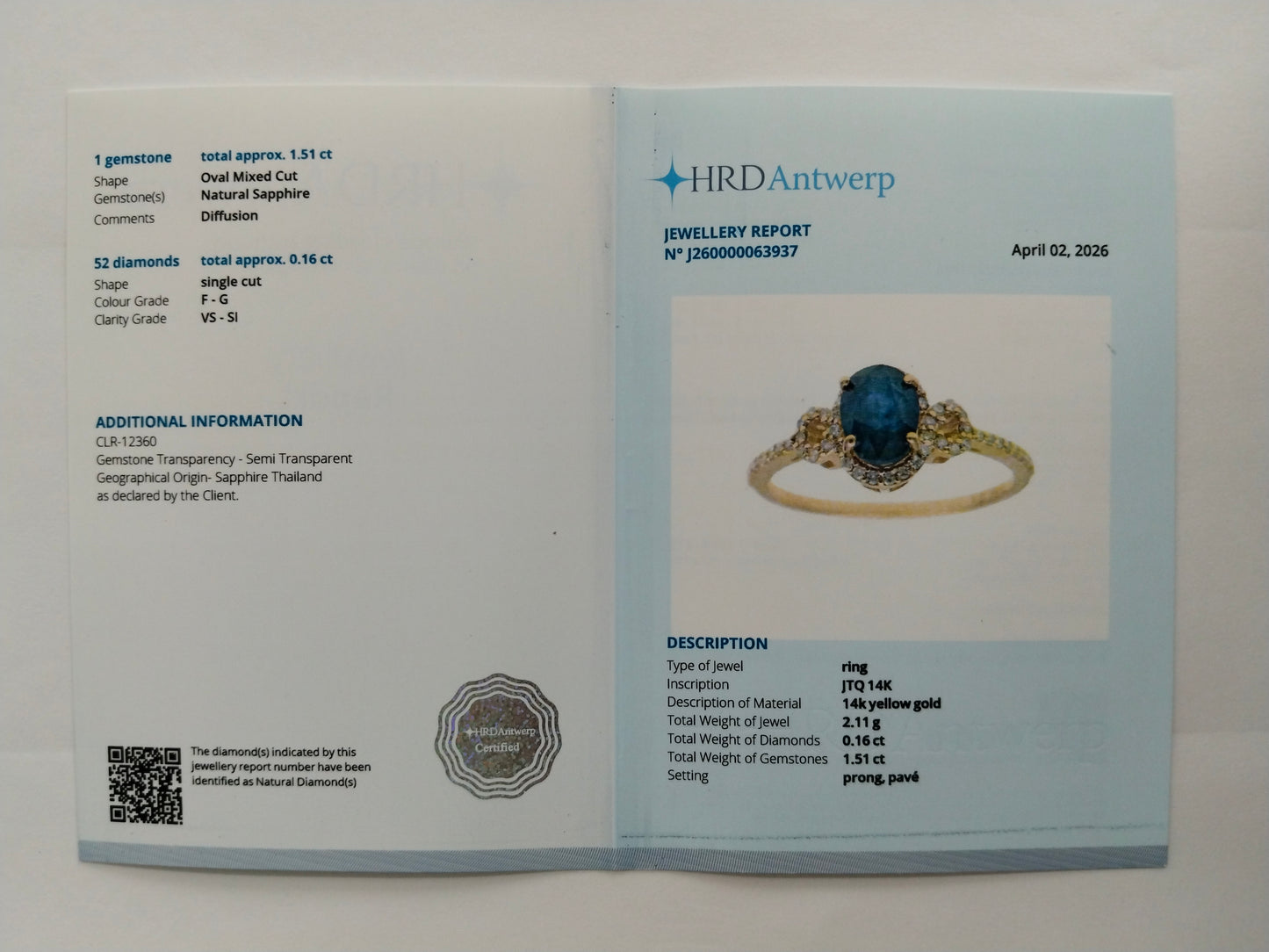 1.67 Ct Oval Mixed Cut Natural Sapphire 14K Gold Ring
