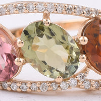 2.16 Ct Oval Natural Multi-Coloured Tourmaline 14K Gold Ring