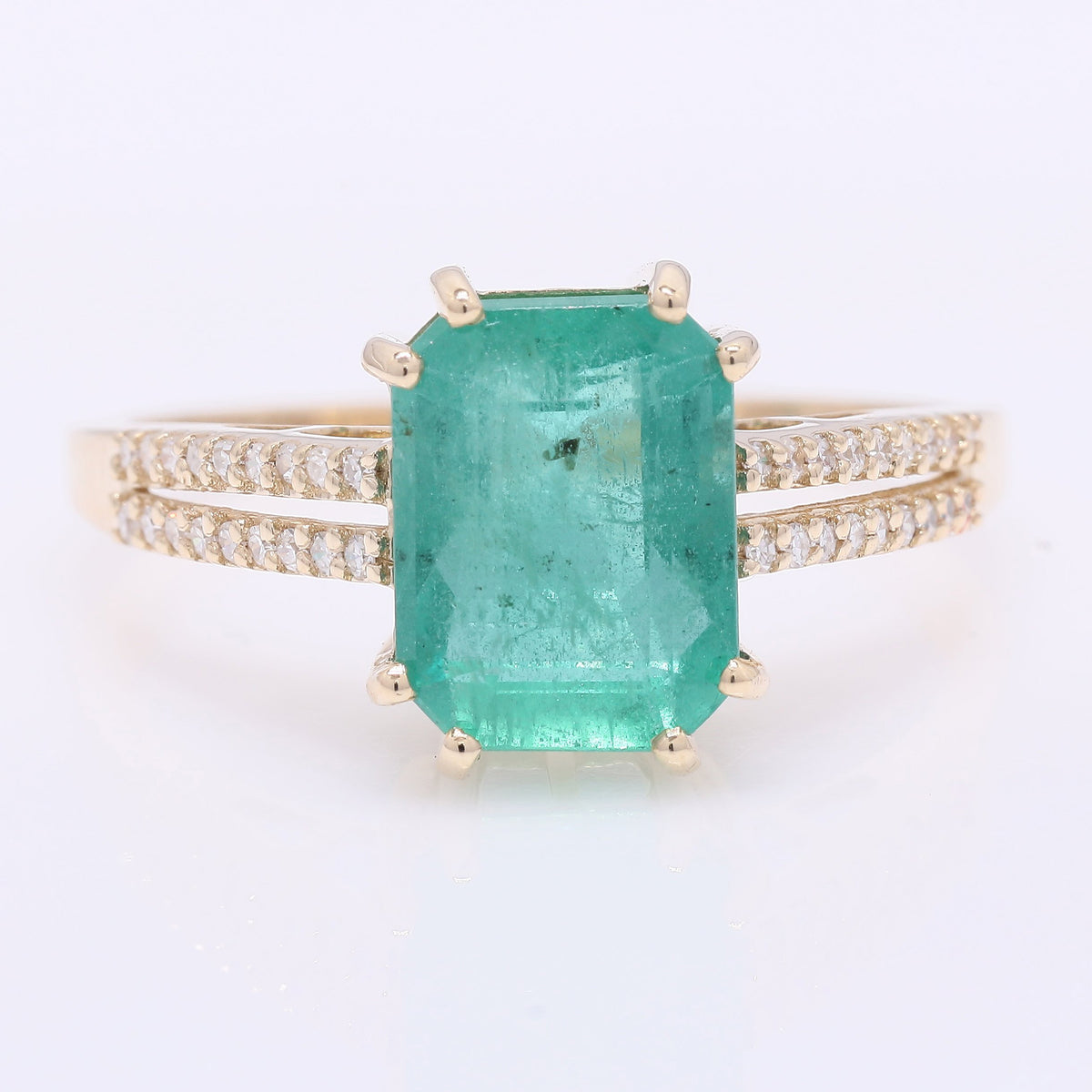 2.75 Ct Octagon Step Cut Natural Emerald 14K Gold Ring