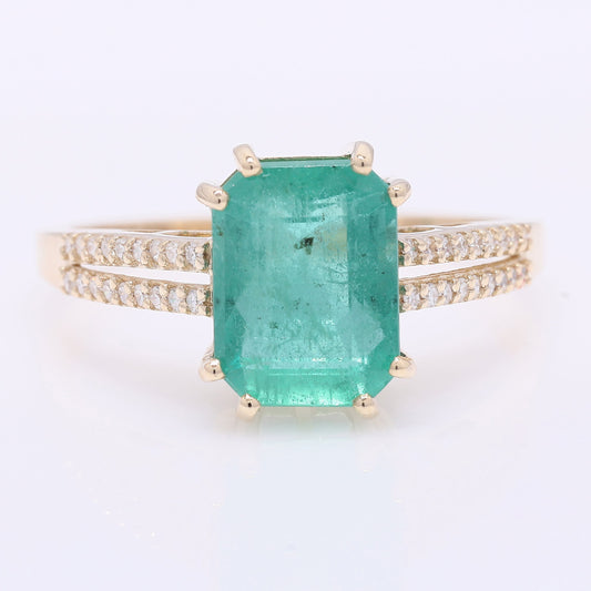 2.75 Ct Octagon Step Cut Natural Emerald 14K Gold Ring