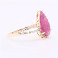 3.02 Ct Pear Mixed Cut Natural Ruby 14K Gold Ring