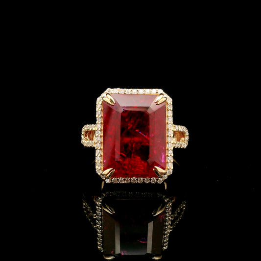 9.96 Ct Emerald Cut Lab Grown Ruby 14K Gold Ring