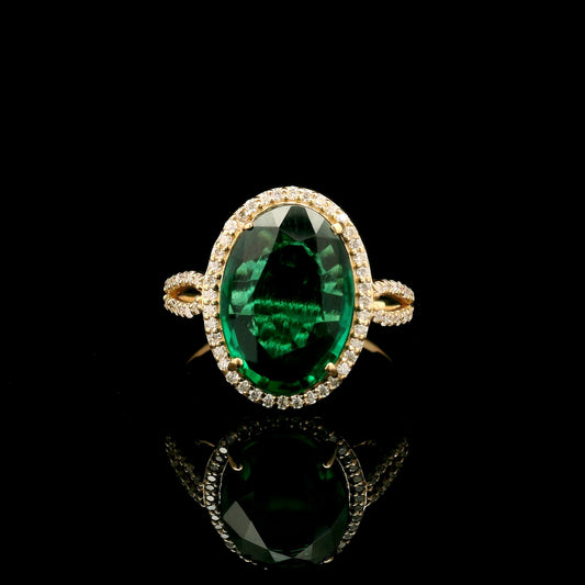 3.65 Ct Oval Mixed Cut Lab Grown Emerald 14K Gold Ring