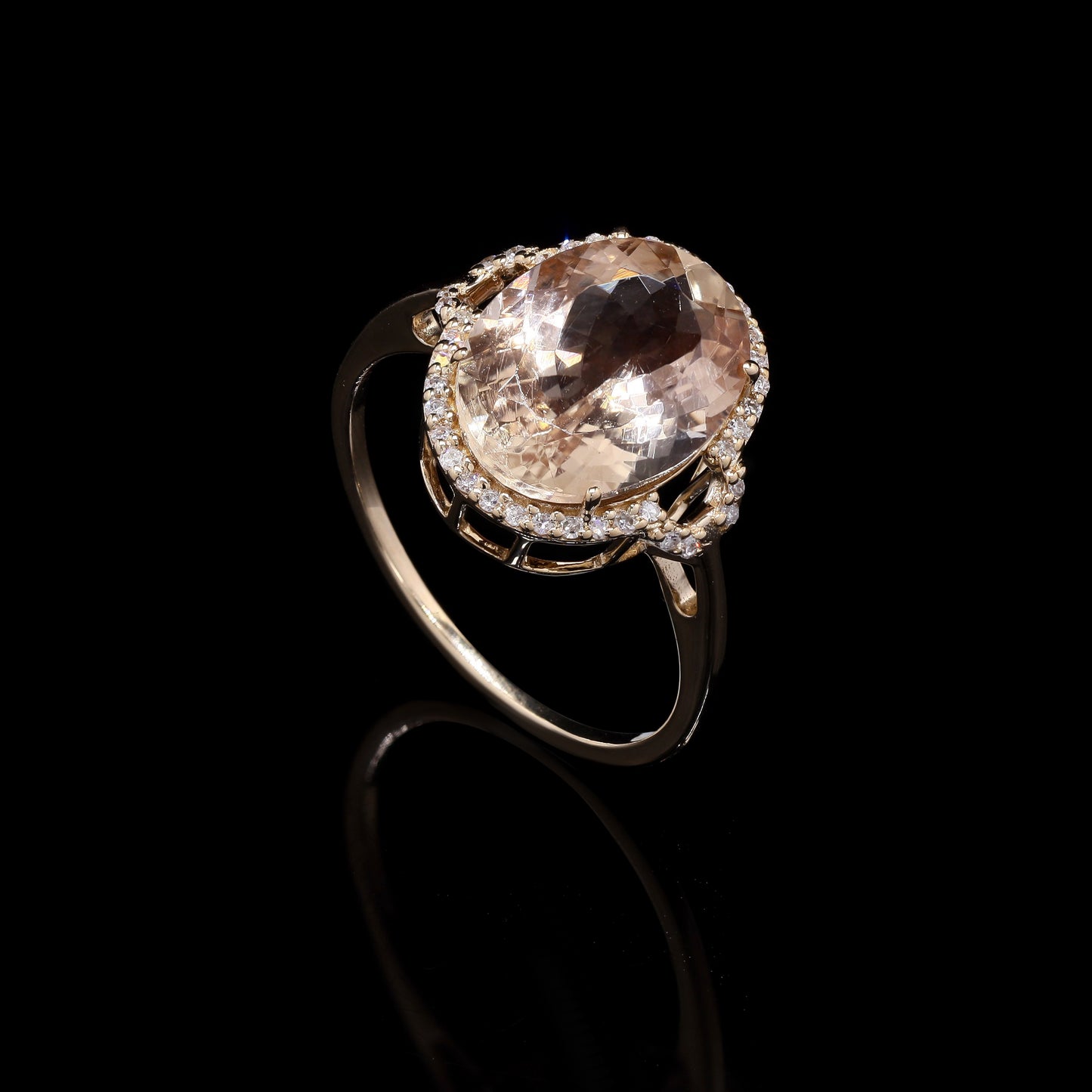 3.77 Ct Oval Mixed Cut Natural Plagioclase Feldspar Sunstone 14K Gold Ring