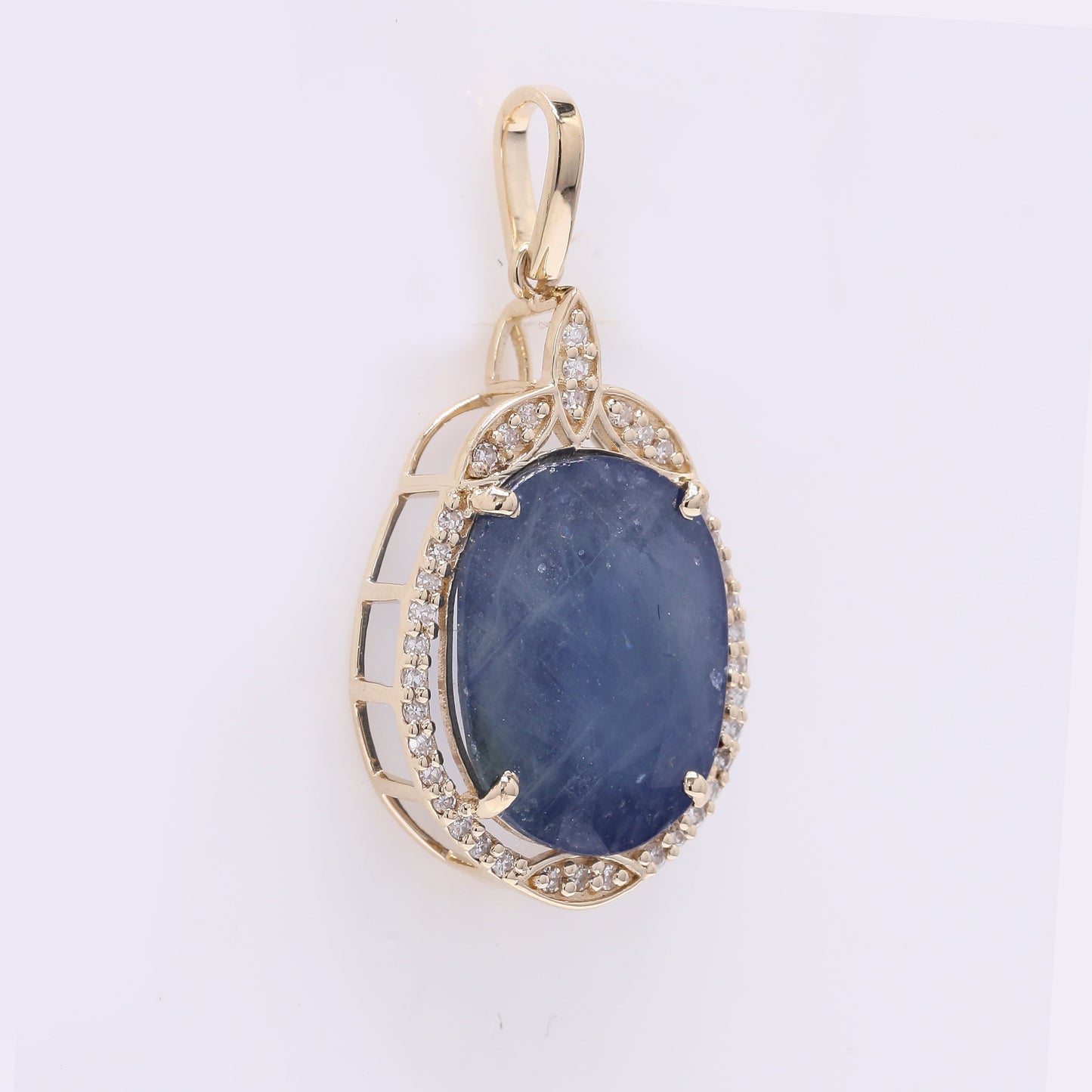6.97 Ct Oval Mixed Cut Natural Sapphire 14K Gold Pendant
