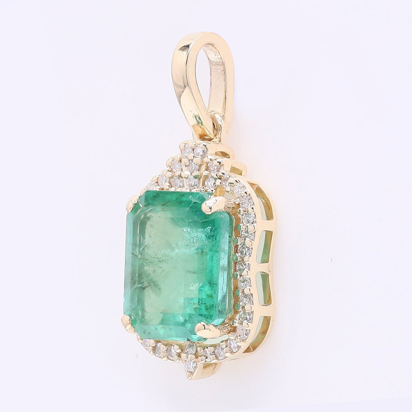 2.59 Ct Octagon Step Cut Natural Emerald 14K Gold Pendant