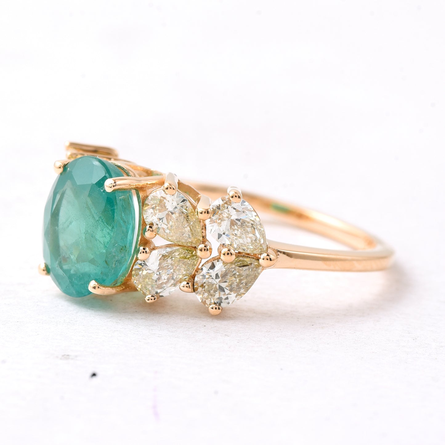 3.14 Ct Oval Mixed Cut Natural Emerald 14K Gold Ring