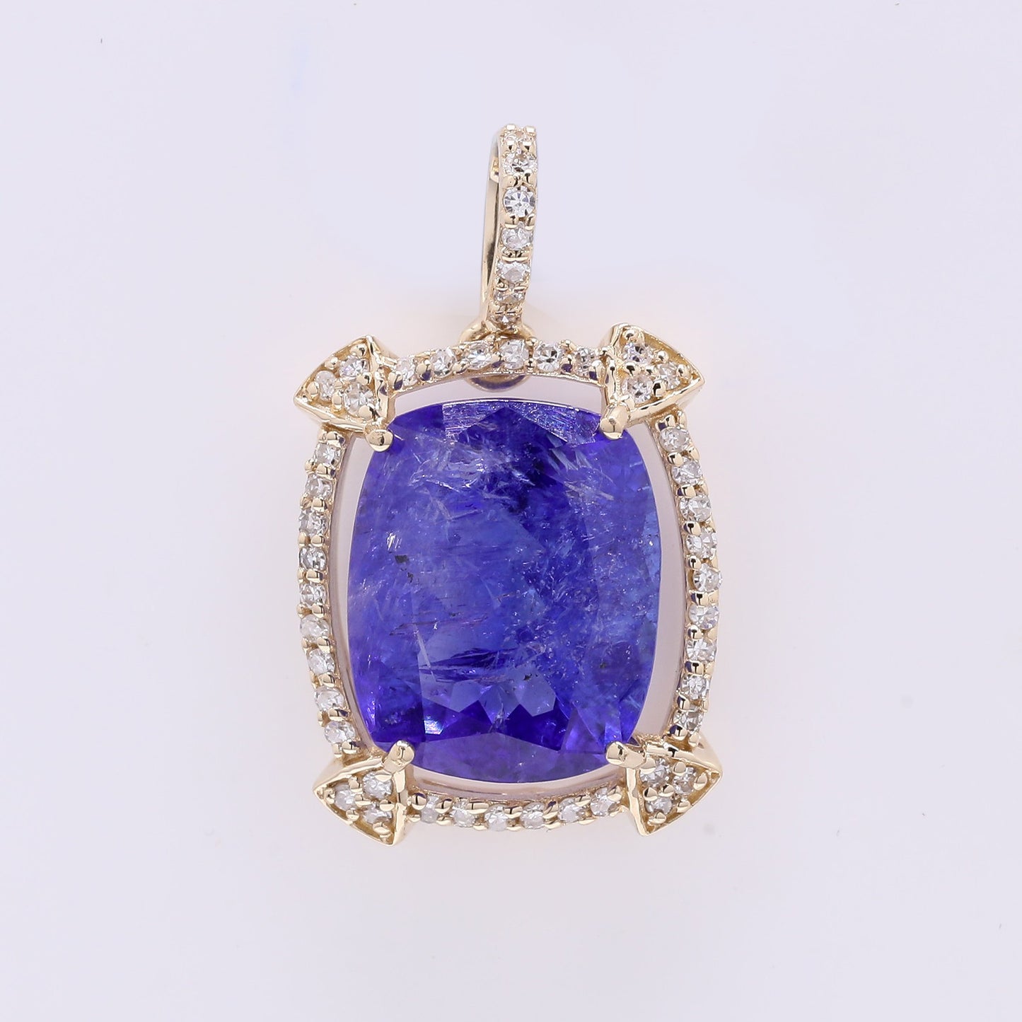 4.55 Ct Cushion Mixed Cut Natural Tanzanite 14K Gold Pendant