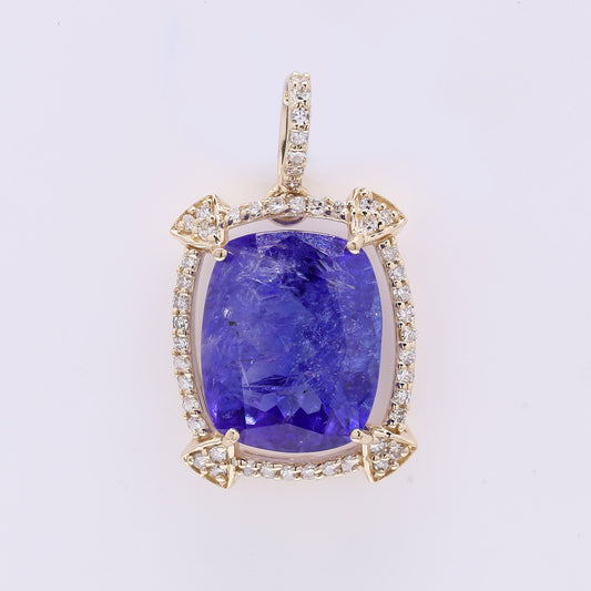 4.55 Ct Cushion Mixed Cut Natural Tanzanite 14K Gold Pendant