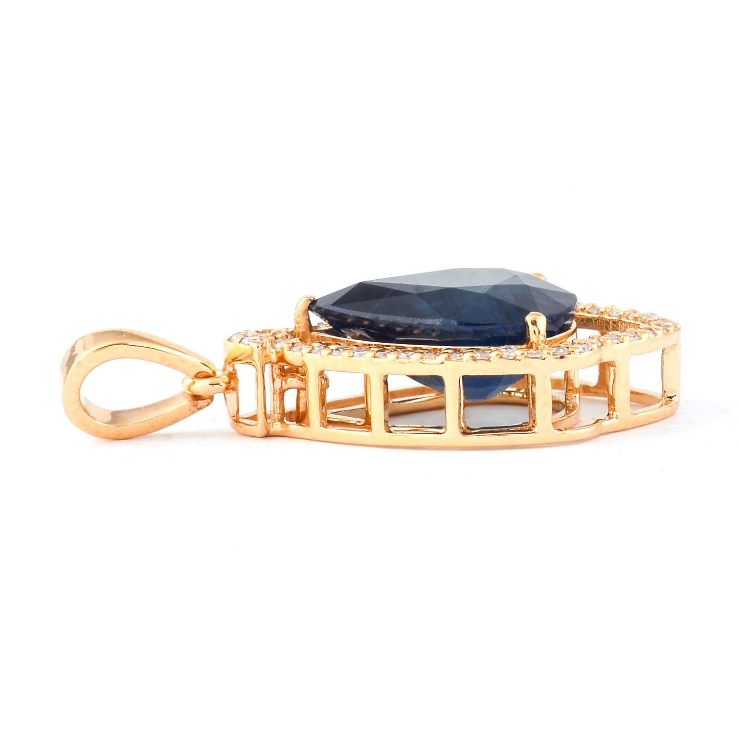 3.77 Ct Pear Mixed Cut Natural Sapphire 14K Gold Pendant