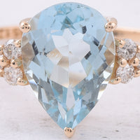 2.80 Ct Pear Natural Aquamarine 14K Gold Ring
