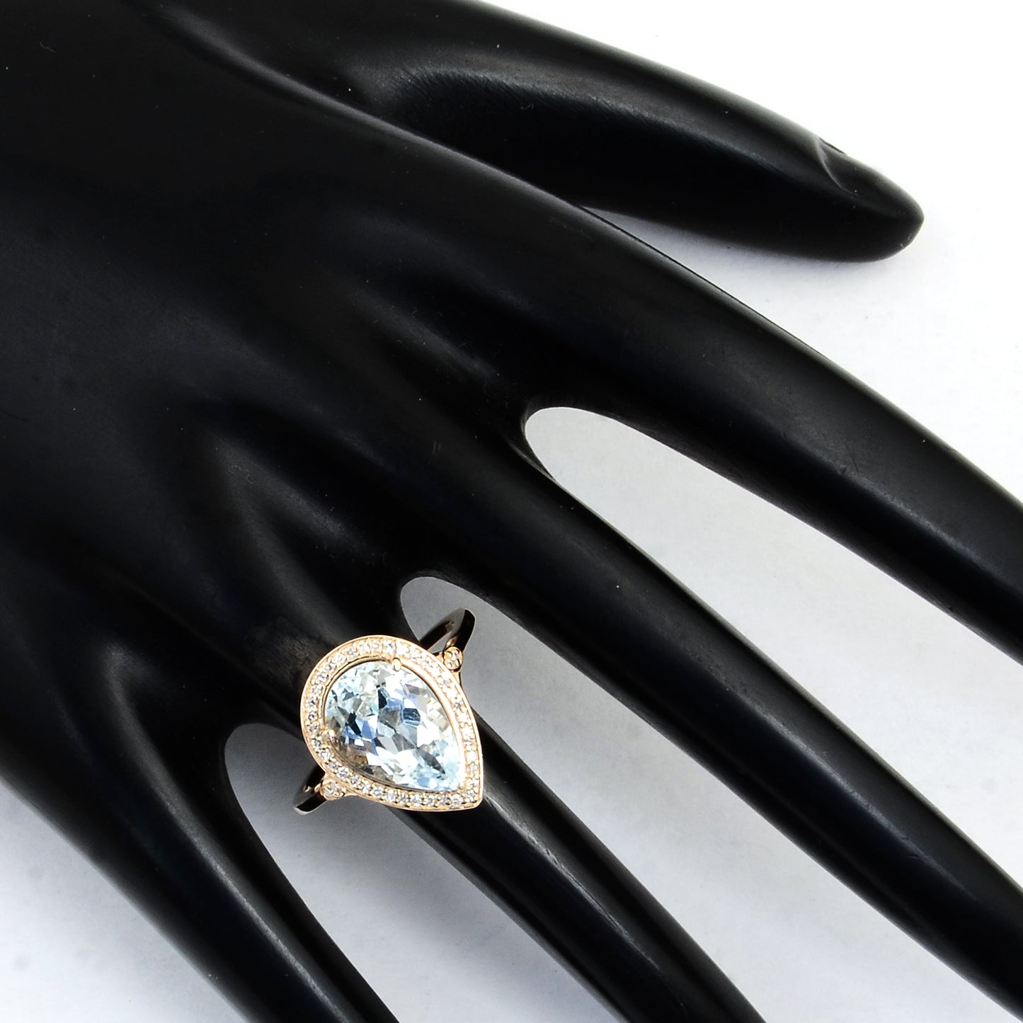2.93 Ct Pear Mixed Cut Natural Beryl Aquamarine 14K Gold Ring