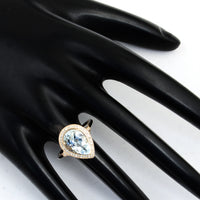 2.93 Ct Pear Mixed Cut Natural Beryl Aquamarine 14K Gold Ring