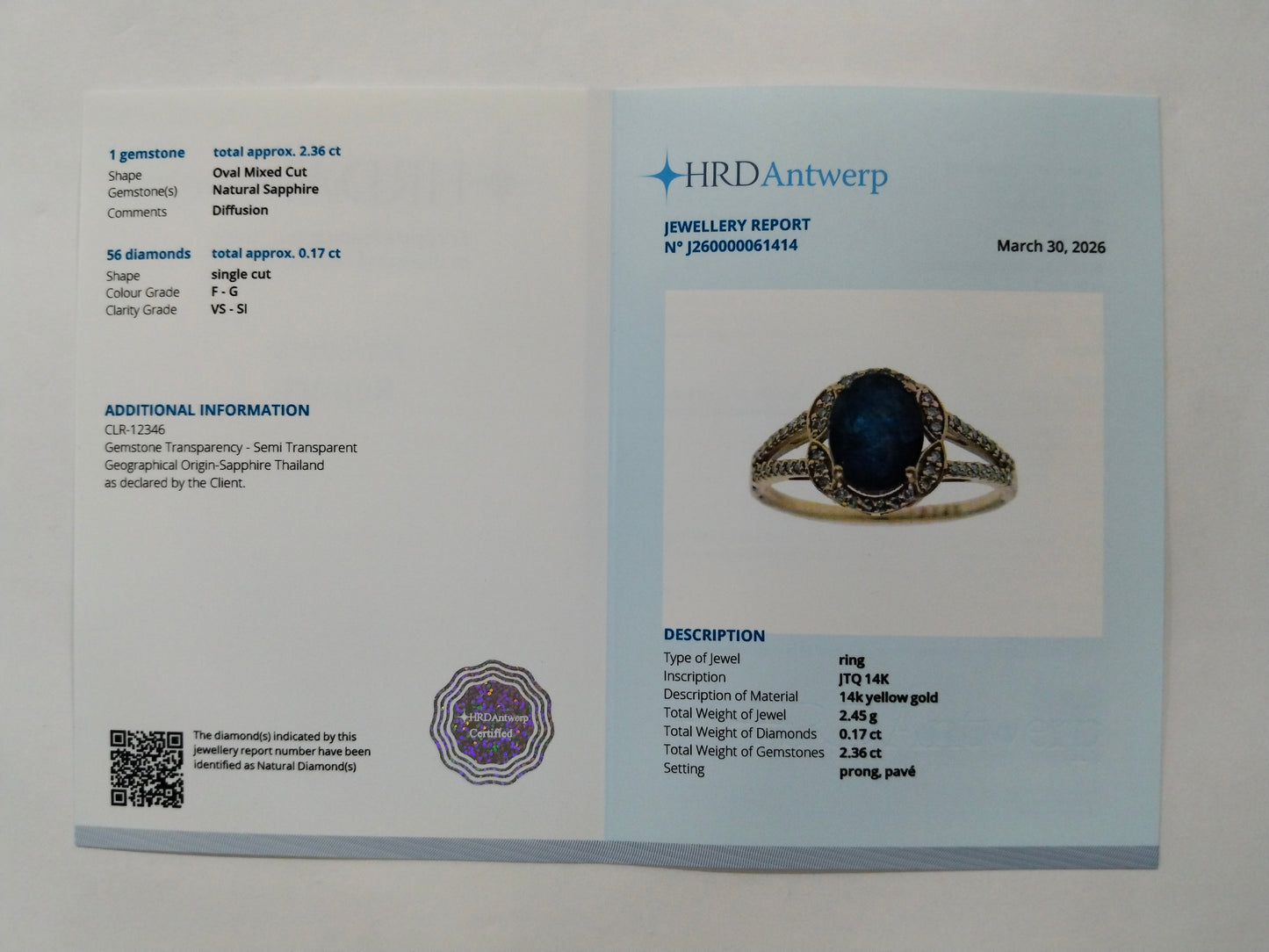 2.53 Ct Oval Mixed Cut Natural Sapphire 14K Gold Ring