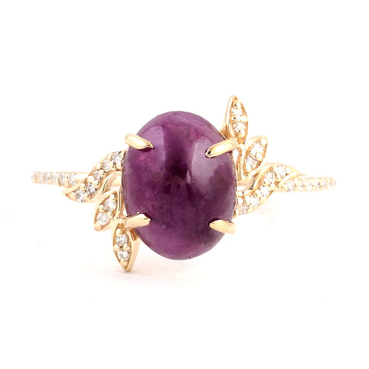 3.81 Ct Oval Cabochon Natural Corundum Ruby 14K Gold Ring