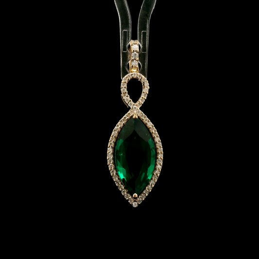 2.95 Ct Marquise Mixed Cut Lab Grown Emerald 14K Gold Pendant