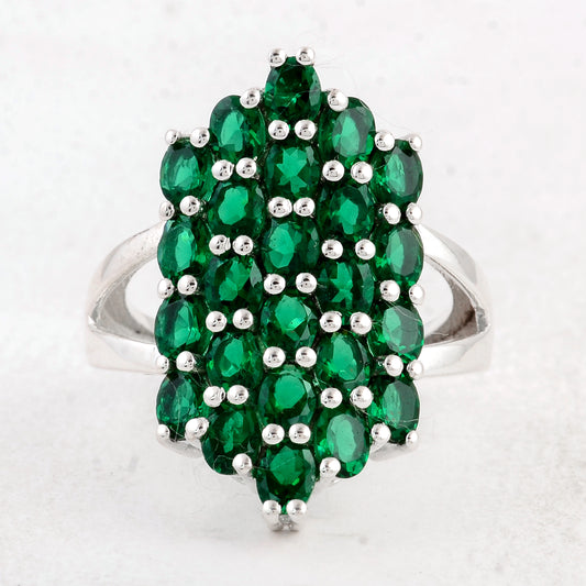 3.40 Ct Oval Created Glass Emerald 925 Sterling Silver Ring