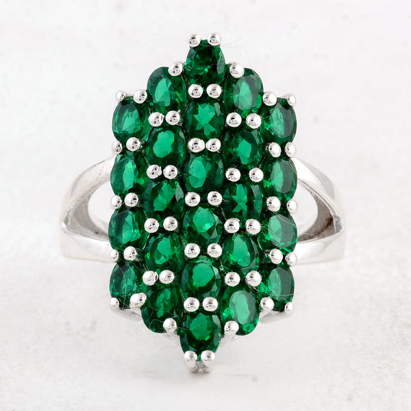 3.40 Ct Oval Created Glass Emerald 925 Sterling Silver Ring