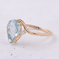 1.63 Ct Pear Natural Aquamarine 14K Gold Ring