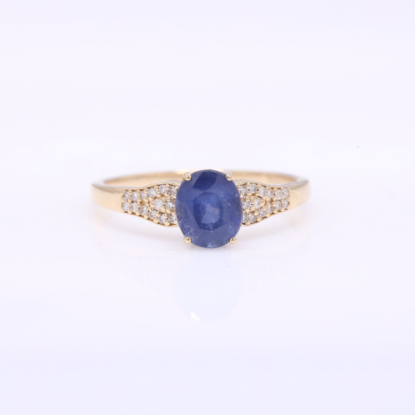 1.48 Ct Oval Mixed Cut Natural Sapphire 14K Gold Ring