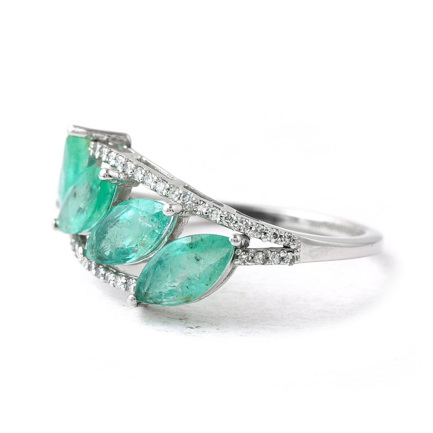 3.63 Ct Marquise Mixed Cut Natural Emerald 950 Platinum Ring